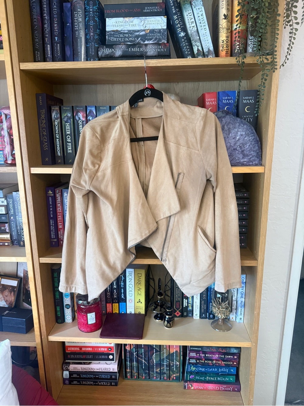Express Light Tan Draped Faux-Suede Jacket